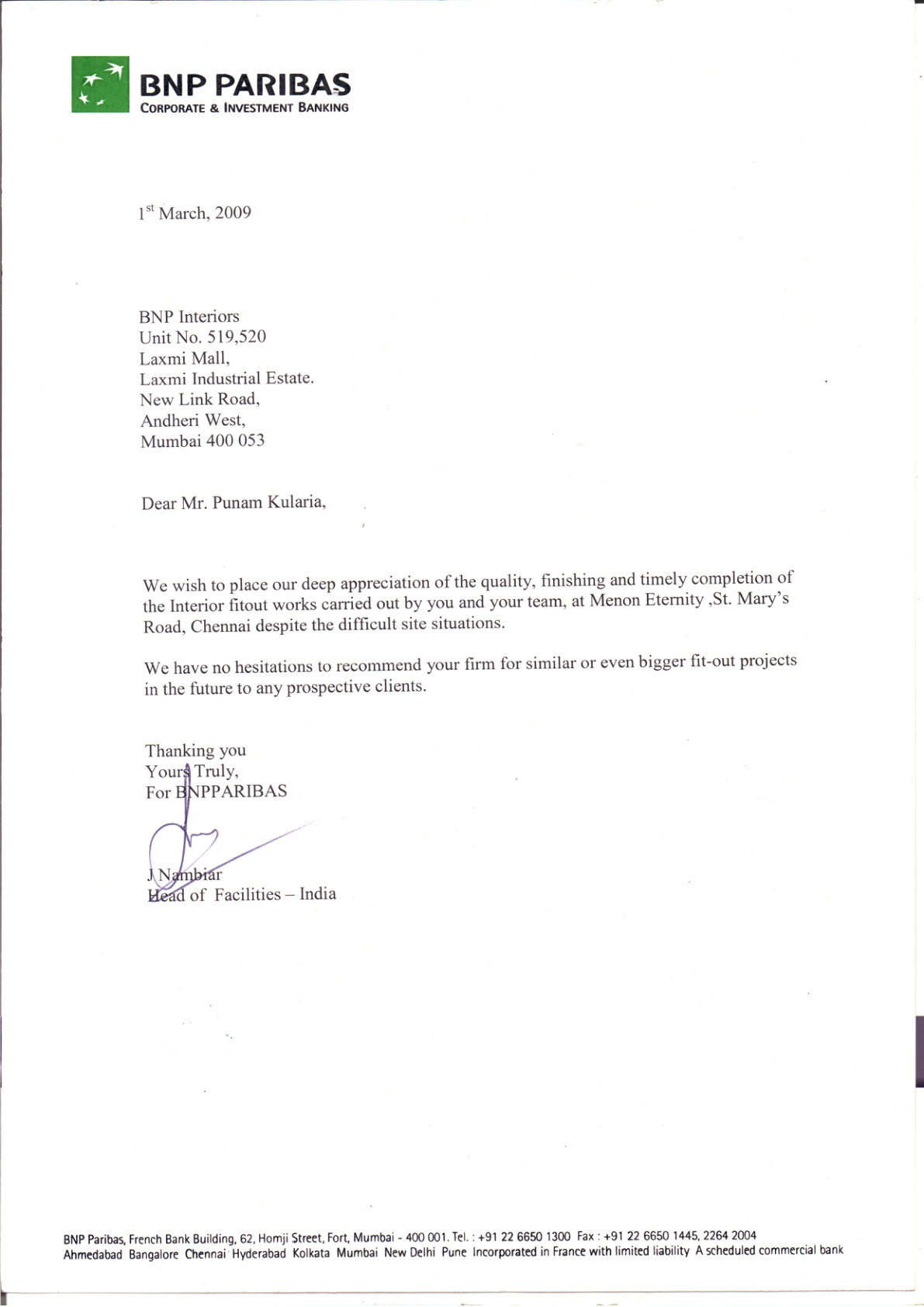 BNP Paribas Real Estate - Completion Certificate